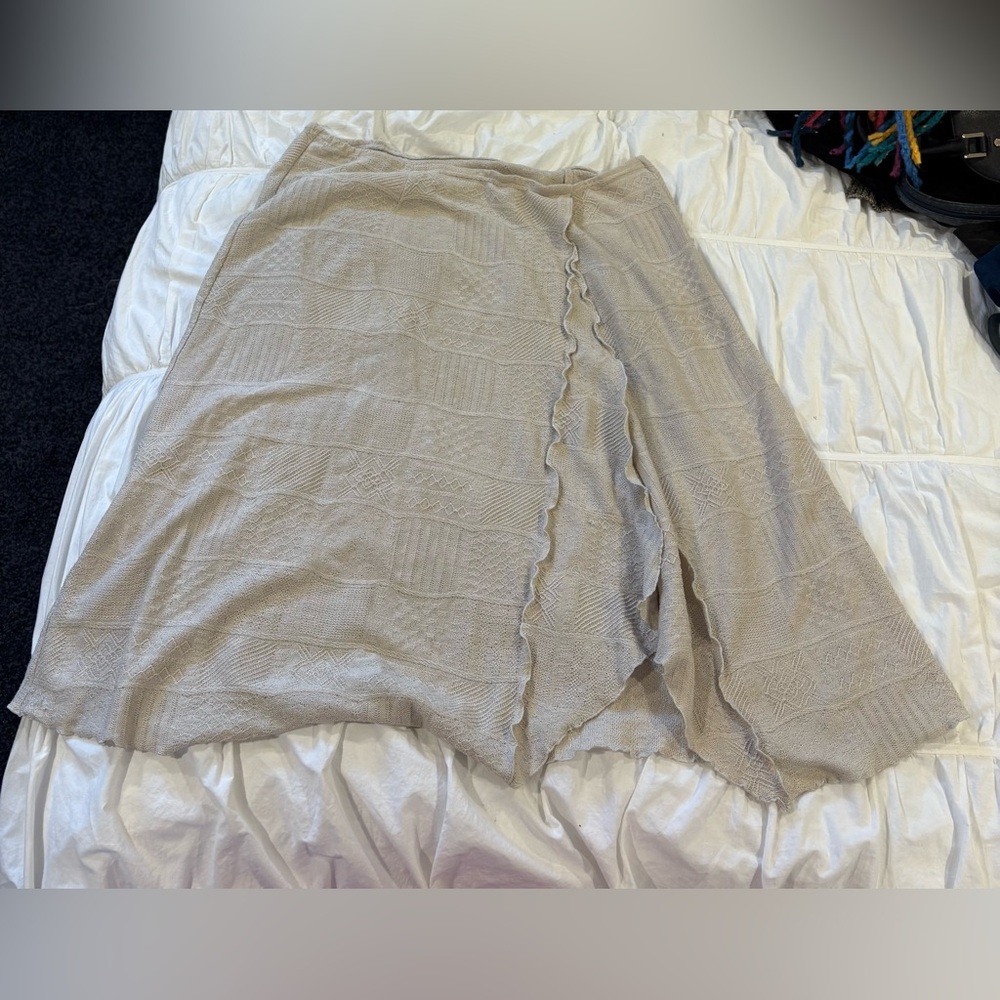 🌷Plus Size Boho Textured Knit Midi Skirt with Side Slit – Cream 3/$30